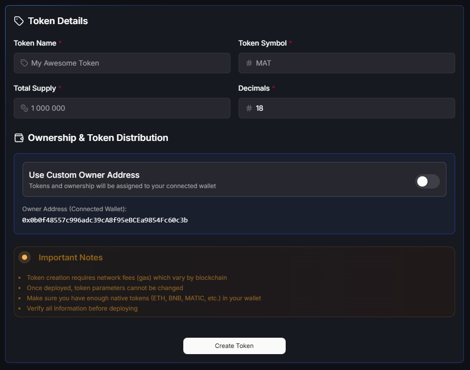 EVM Token Details - Standard Token